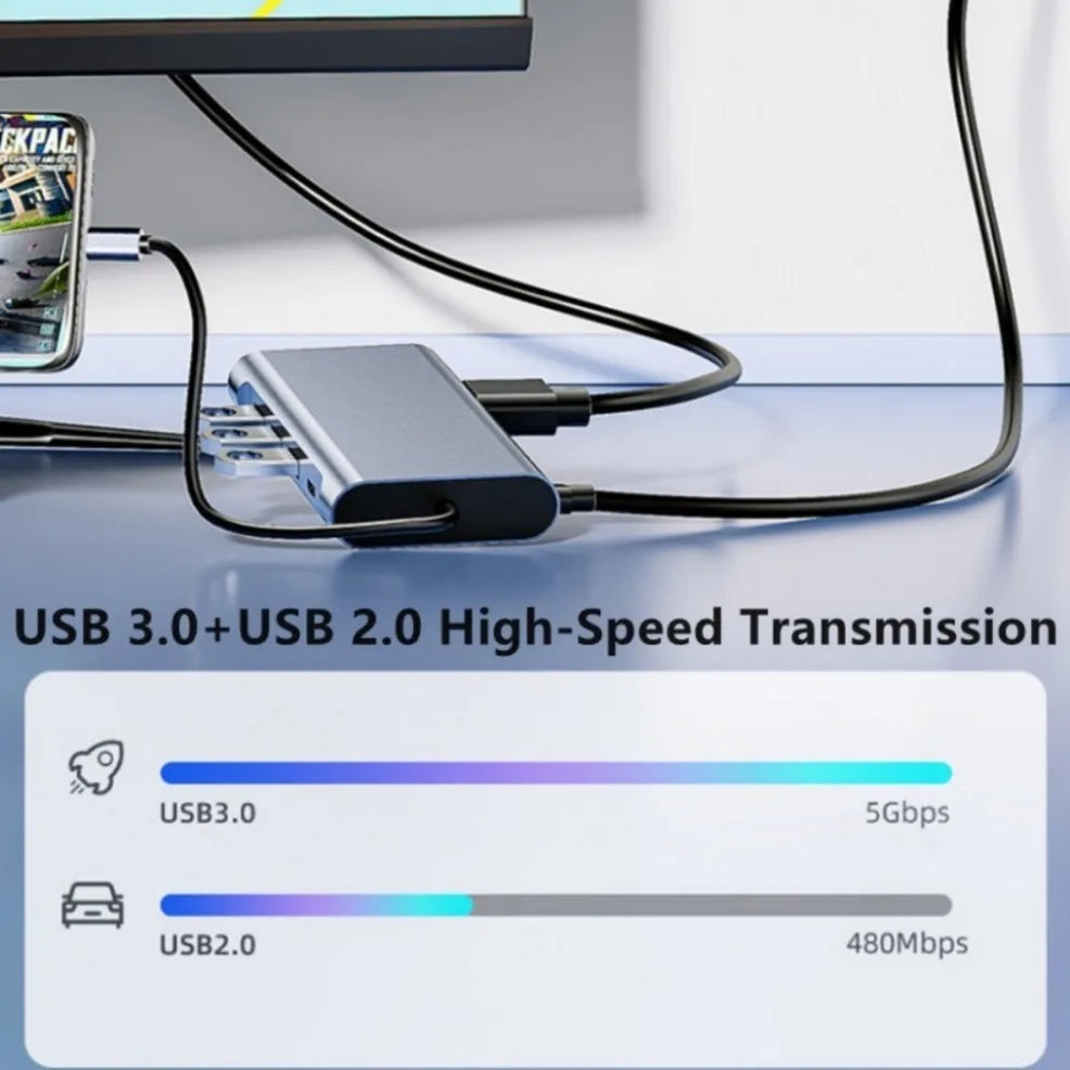 Hub USB-C Docking Station 11-en-1 Tipo-C a HDMI 4K, VGA, RJ45, PD 100W, USB para PC Accesorios Computador