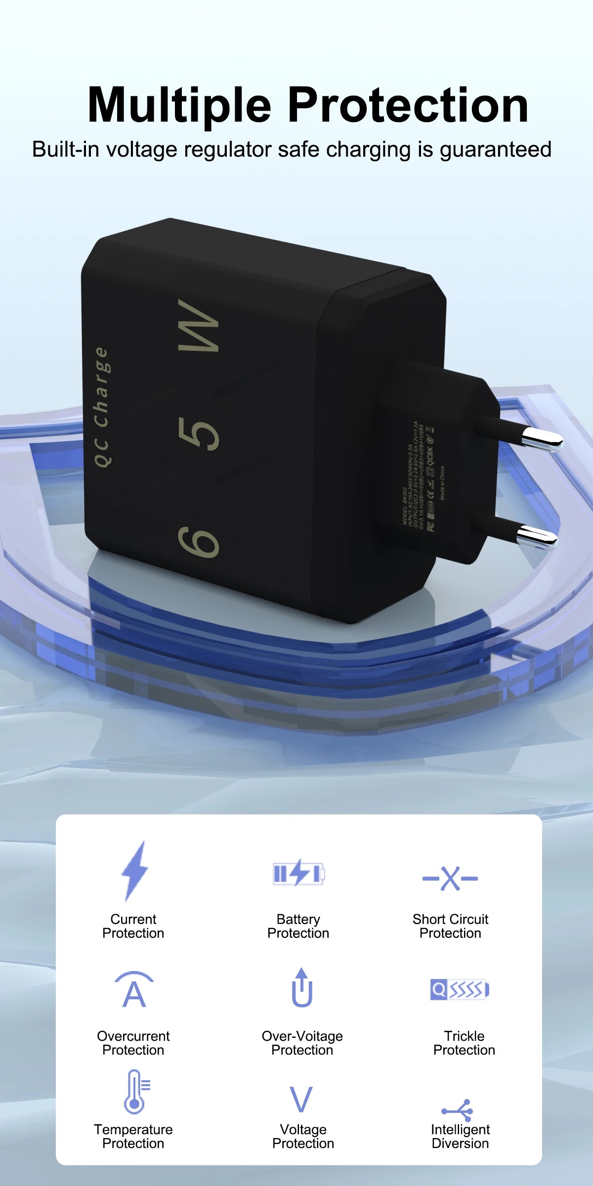Adaptador Cargador Viaje Rápido USB 3.1A 6 en 1 Multi-Enchufe QC3.0 para iPhone 12/13/Samsung/Xiaomi