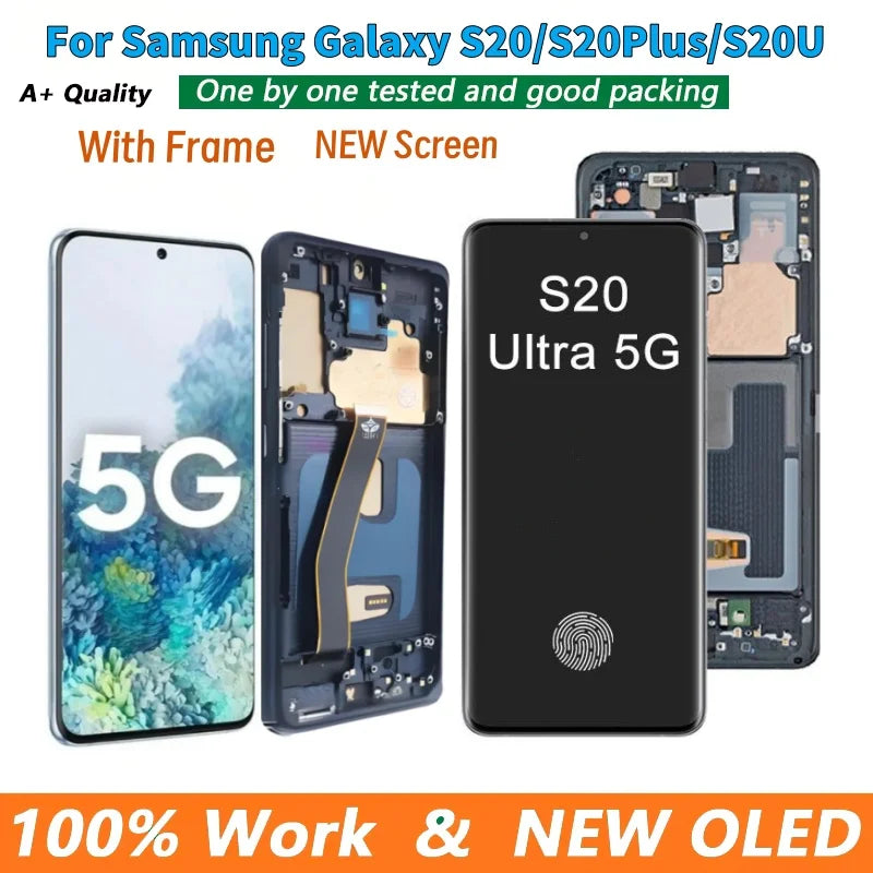 OLED para Samsung Galaxy S20 Ultra Lcd G988 con marco pantalla táctil digitalizador frontal S20 S20 Plus G980 G985 reemplazo