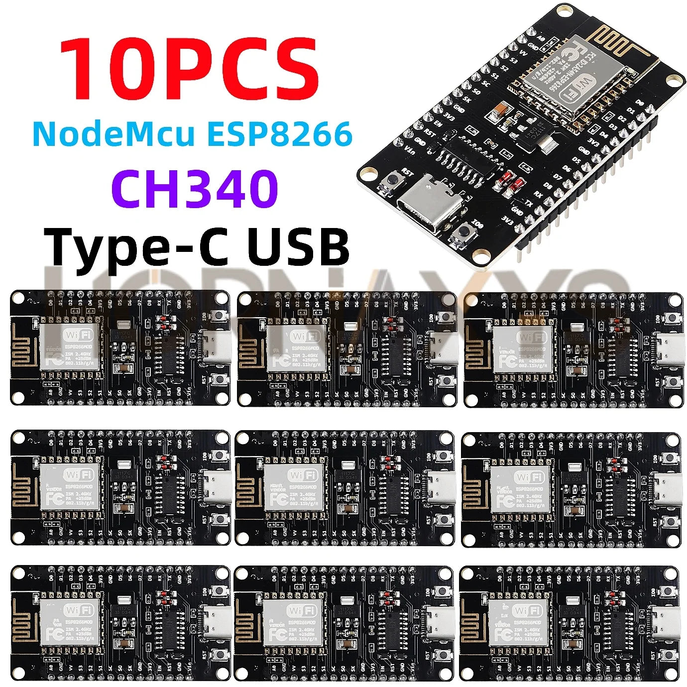 Placa Desarrollo NodeMCU ESP8266 LUA (ESP-12E, CH340, 4MB Flash, Tipo C) Módulo WiFi Inalámbrico Serial para Arduino (1-10 Unidades)