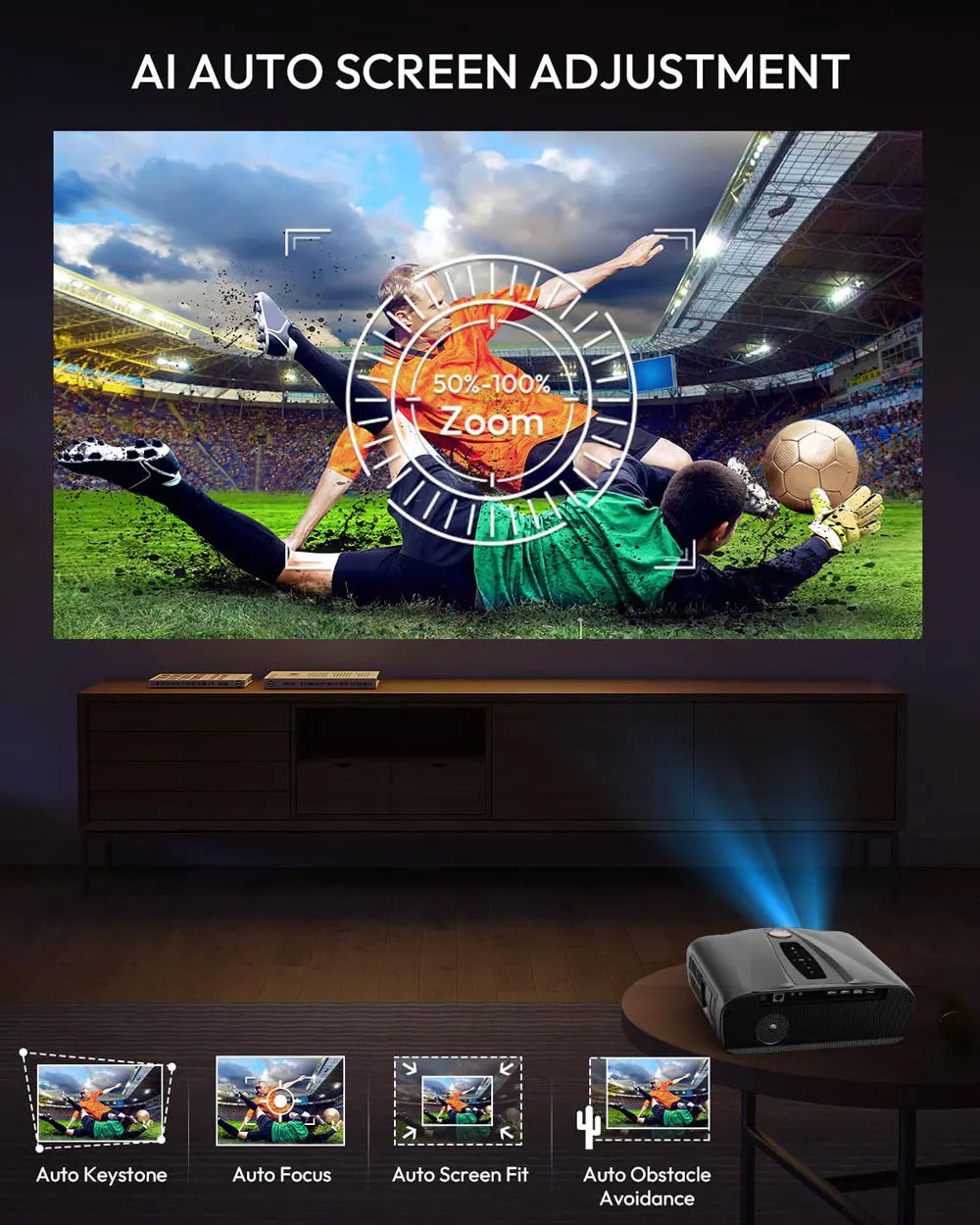 Proyector LED 4K Full HD Android Auto Focus WiFi Bluetooth 1480 ANSI Lumen Home Theater (Incluye Pantalla)