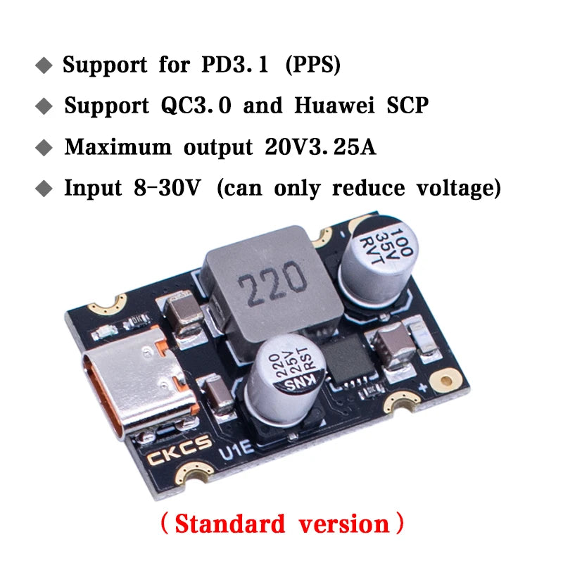 Módulo Carga Rápida CKCS PD 65W USB-C Soporta Apple PD3.1/PPS/QC3.0/Huawei SCP