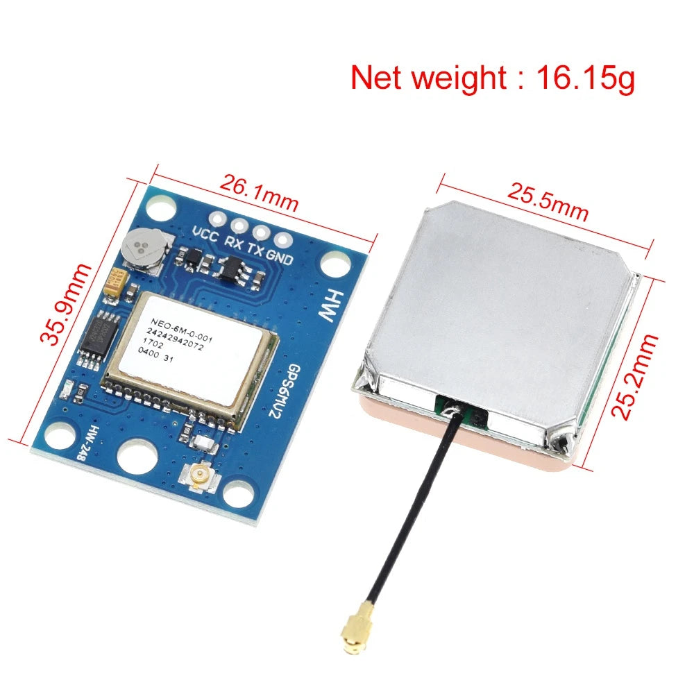 Módulo GPS TZT GY-NEO6MV2 (NEO-6M) con Antena Grande y EEPROM para Control Vuelo MWC/APM2.5 Arduino