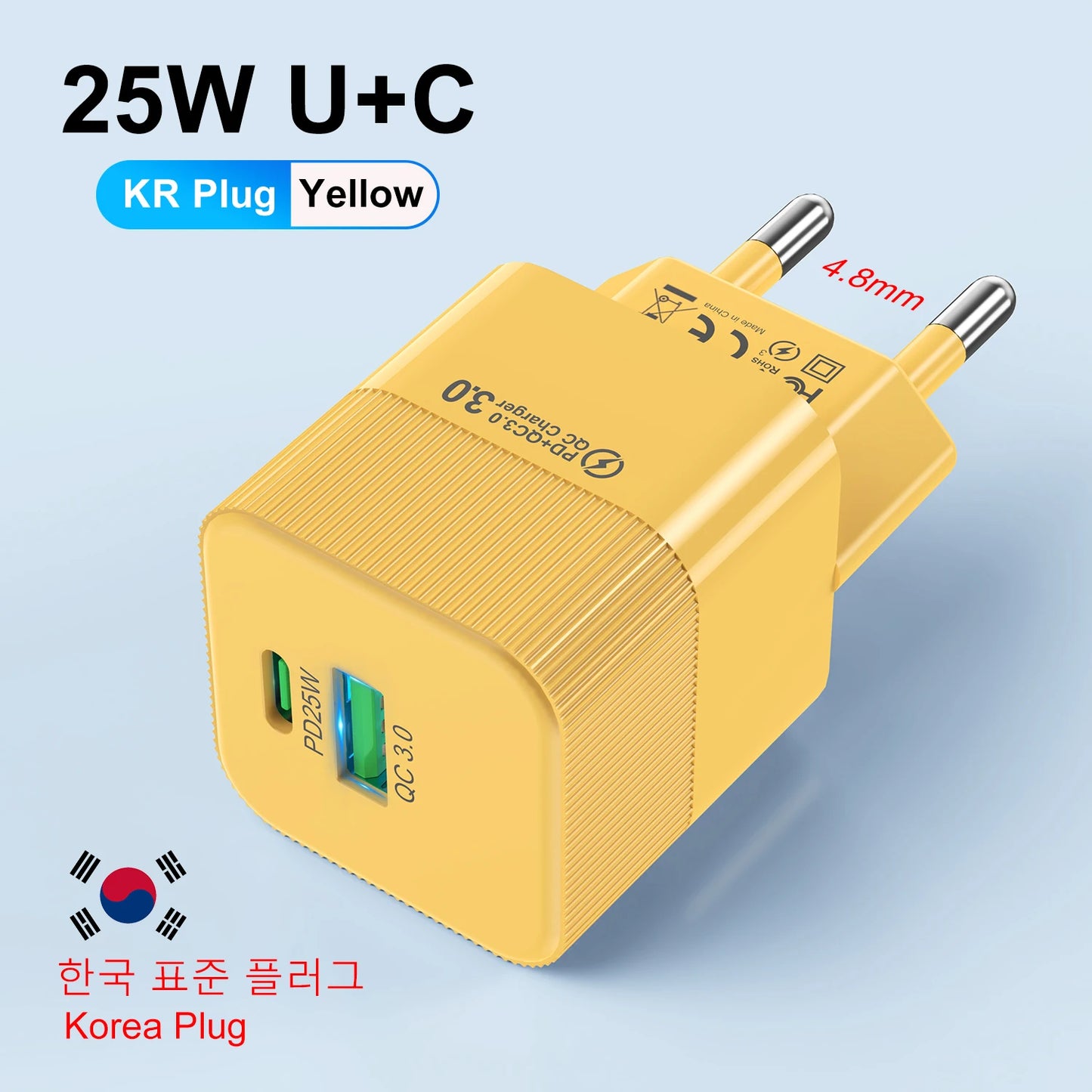 Cargador Pared Rápido PD 25W USB Tipo C (Enchufe Coreano KR) para iPhone 15 Pro Max