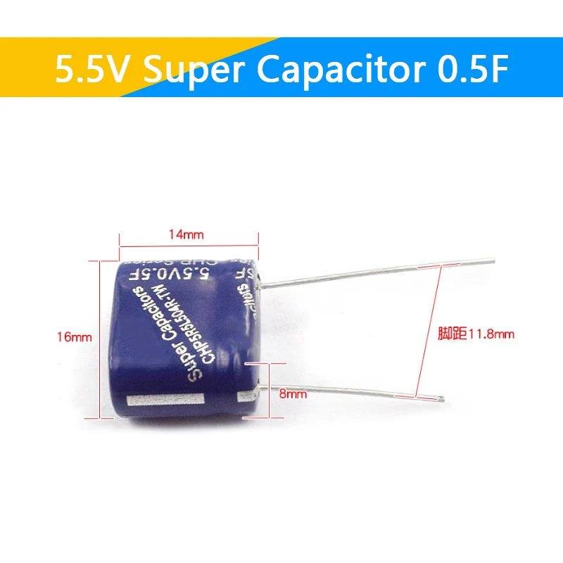 Supercapacitor Farad Tipo Combinación (0.22F-50F, 5.5V) - Unidad (Especificar Valor)