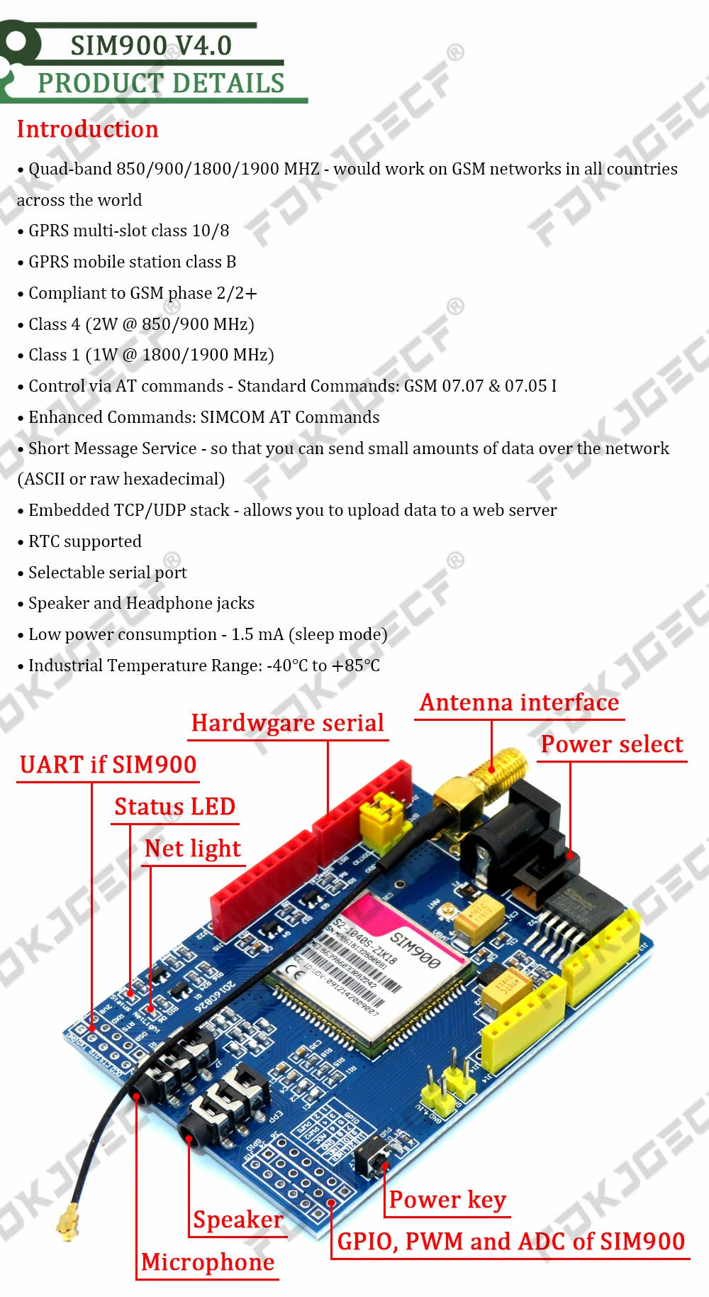 Placa Desarrollo Shield GSM/GPRS SIM900 (Módulo Quad-Band) compatible Arduino