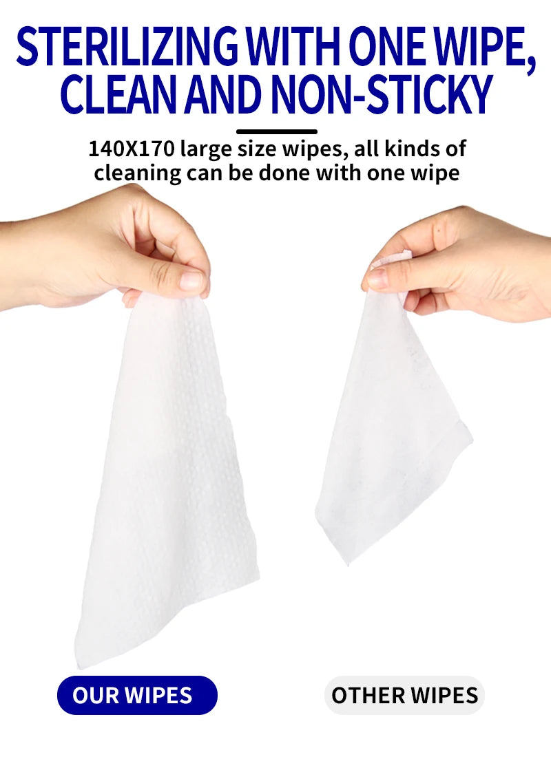100pcs Alcohol Disinfectant Wipes, 70% Isopropyl Antibacterial Sanitizing Wipes for Hands & Surfaces, Kills 99.9% Germs, Extra T