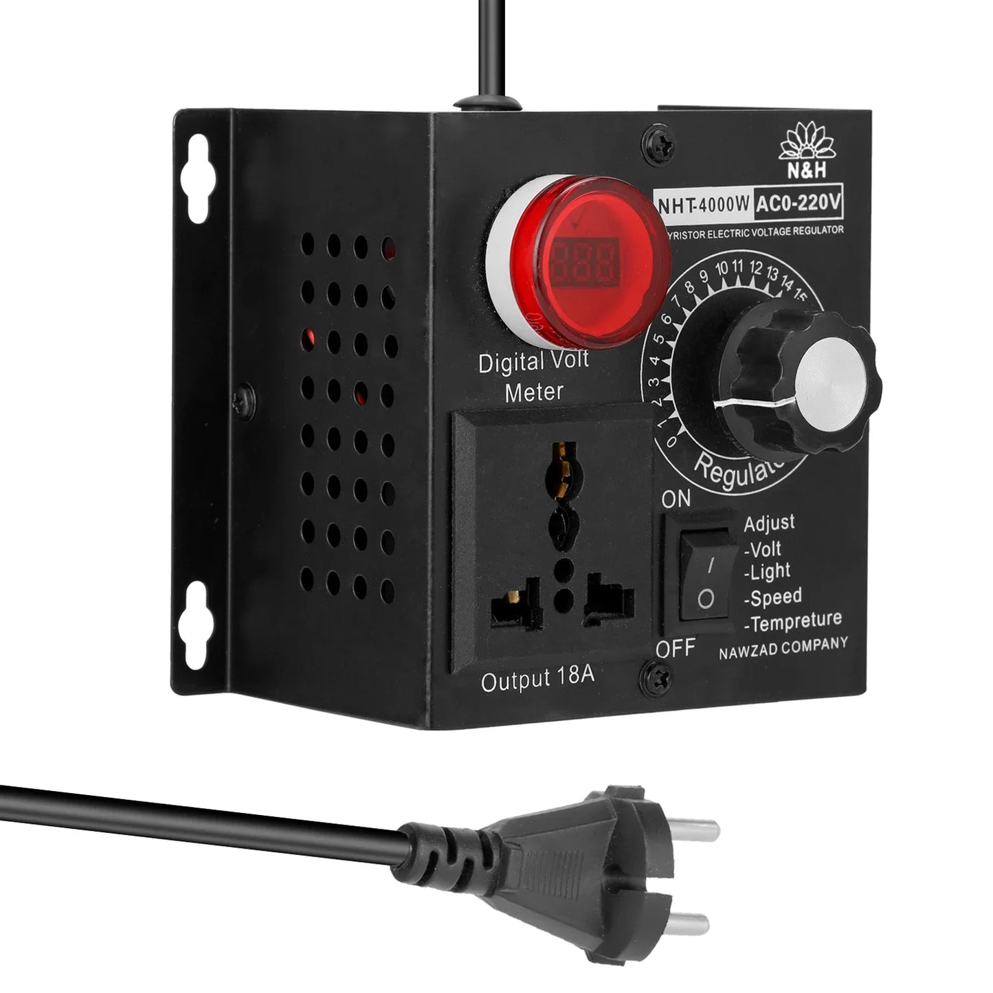 Regulador Voltaje AC 220V 4000W SCR Dimmer Ajustable Velocidad/Temperatura/Luz Compacto