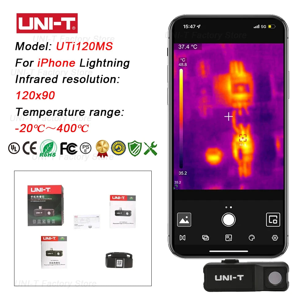 Cámara Térmica UNI-T (UTi120Mobile/UTi120MS/UTi256M/UTi260M/UTi261M) - Termógrafo Infrarrojo Móvil (No iPhone, Tipo C)