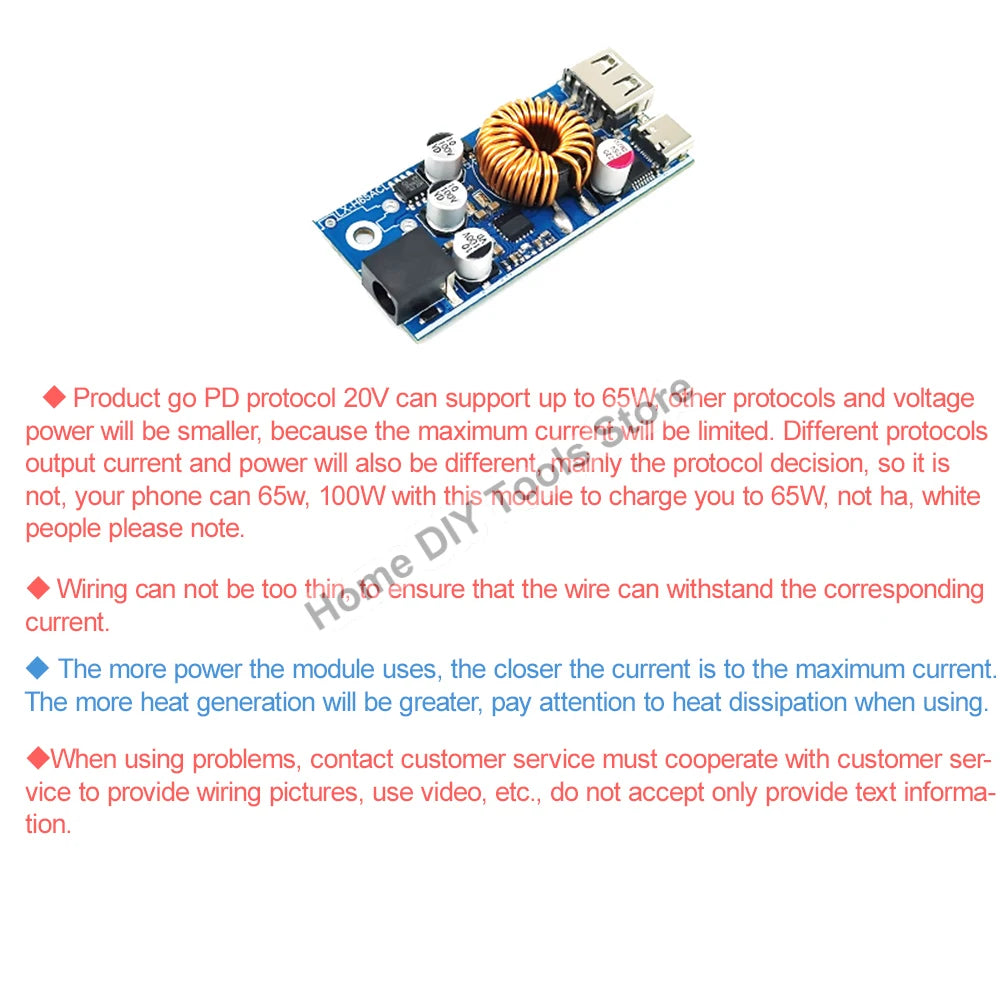 Módulo Adaptador Carga Rápida Doble USB (USB-A QC3.0 + USB-C PD) 65W DC 12V-96V Step-Down Apple/Huawei SCP/FCP