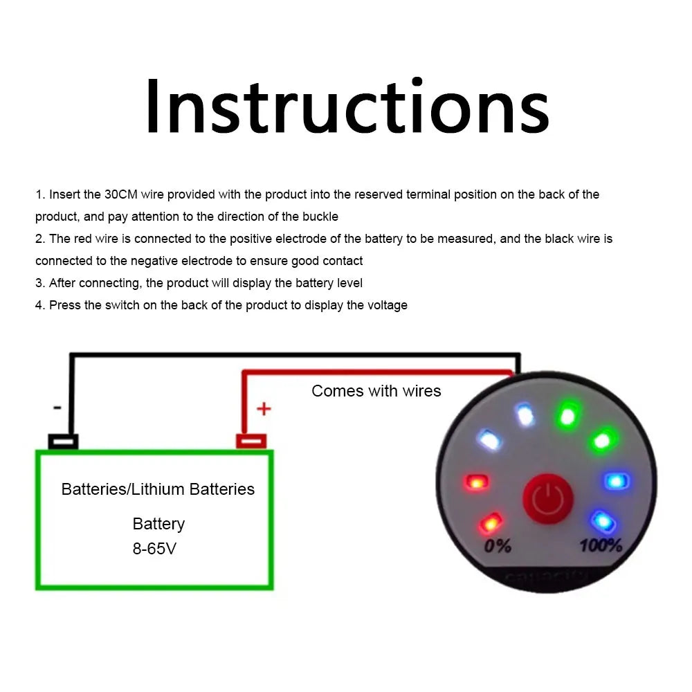 Indicador Capacidad Batería LED (1S-13S) - Tester Carga Plomo-Ácido/Litio (Li-Po/Li-ion) 12V/24V/48V