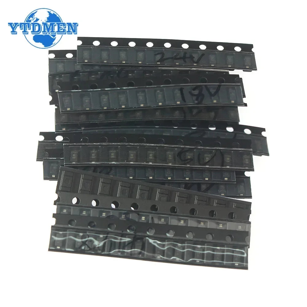 Kit Surtido Diodos Zener SMD (SOD-123/0805, SOD-323, 15 Valores: 3.3V-15V) - Pack 150 Piezas