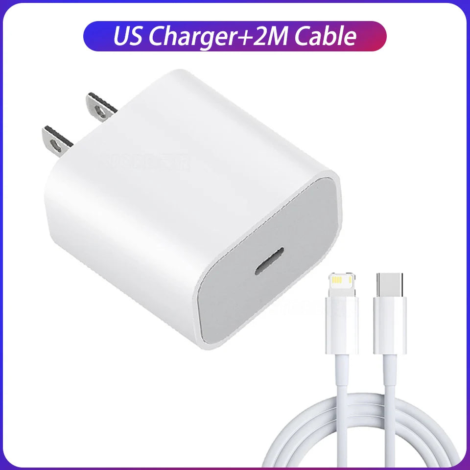 Cargador Original Apple PD 20W USB-C + Cable Lightning Carga Rápida para iPhone/iPad (Enchufe EU/US)