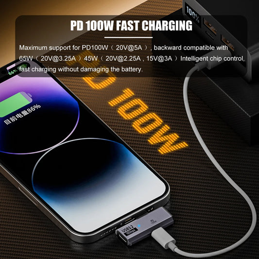 Adaptador Dual USB-C PD 100W + Audio Aux/Audífono + USB 3.2 10Gbps OTG para Mac/iPhone 15/16/Samsung S23U/S24U