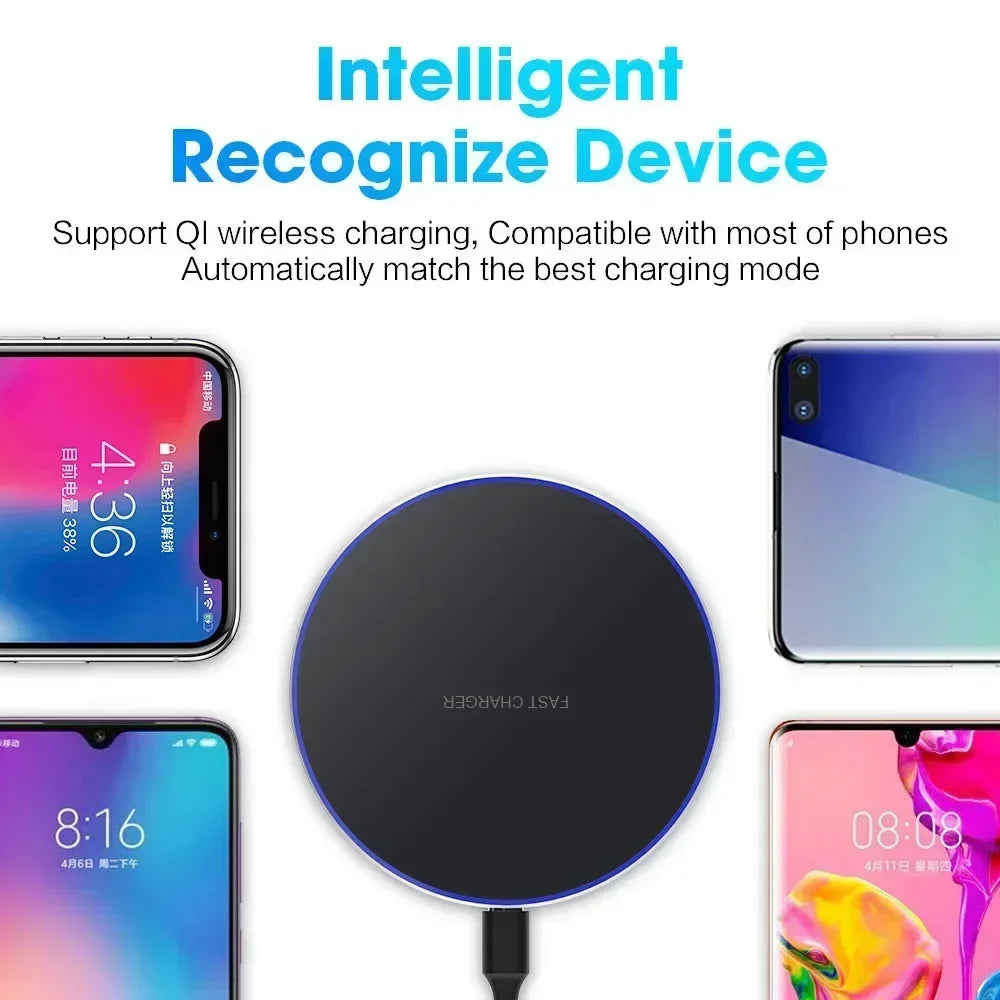 Cargador Inalámbrico Rápido Inducción para iPhone X/XR/XS Max/Mini / 12/13/15/16 Pro / Samsung S8-S10/S21/S22/Note (2025)