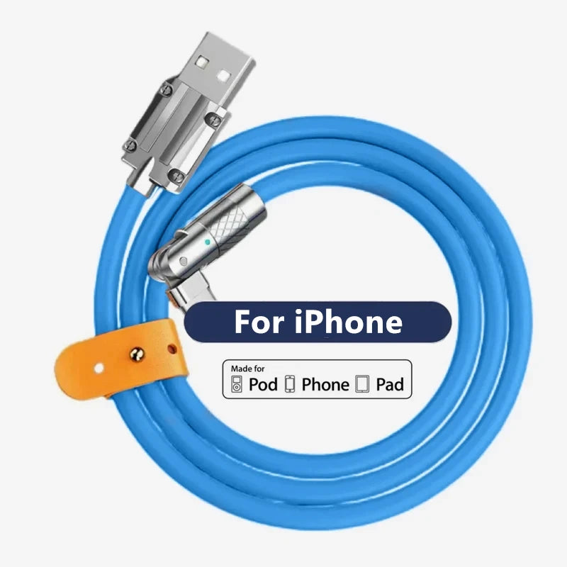 Cable USB Carga Rápida 120W 6A con Codo Rotatorio 180° para iPhone XS/11/12/13/Samsung/Huawei/Xiaomi/OPPO (Tipo C)