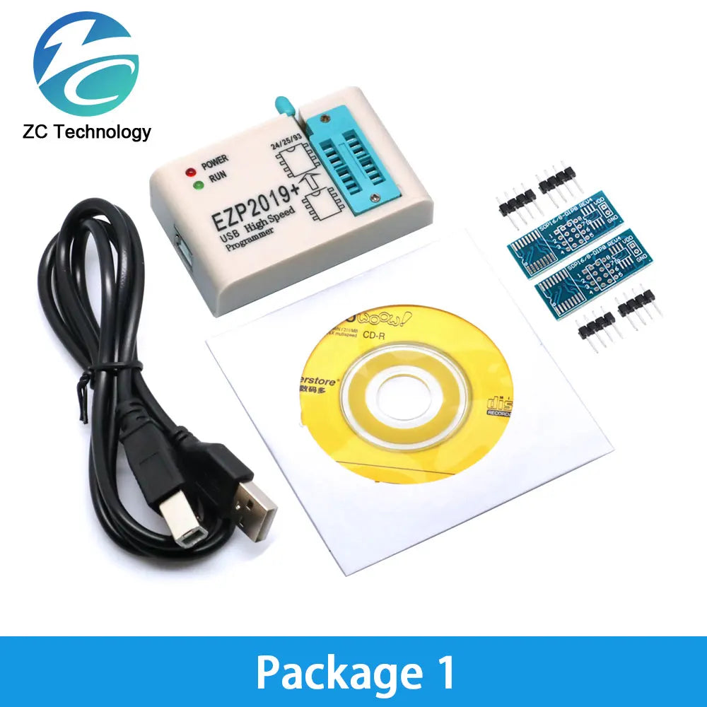 Kit Programador USB SPI Alta Velocidad EZP2019 (Última Versión) Full Set con Adaptadores Socket para EEPROM 24/25/93, Flash 25 BIOS Chip