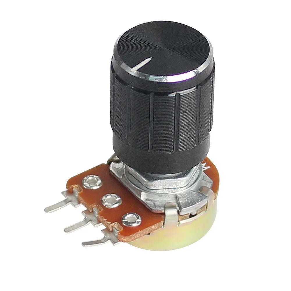 5 Set 10K WH148 Linear Potentiometer Resistor Kit 15mm Shaft with Black Aluminum Alloy Knob Cap 3Pin Resistance for Arduino