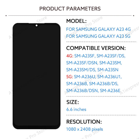 Pantalla LCD para Samsung Galaxy A23 4G 5G A235 A236, Panel de montaje de digitalizador con pantalla táctil con marco, piezas de repuesto de pantalla LCD