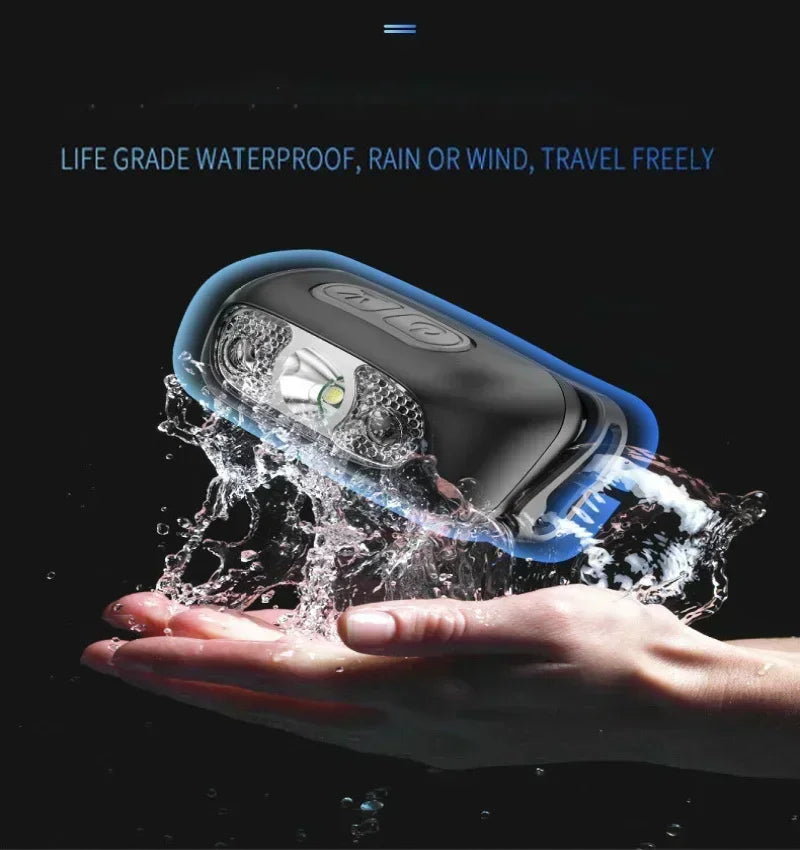 Linterna Frontal LED Portátil Luz Fuerte con Sensor (Recargable USB) para Camping Exterior/Pesca/Emergencia