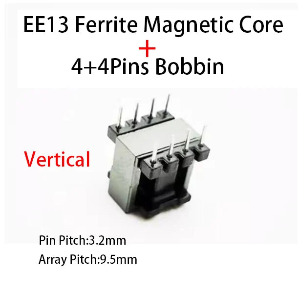 Núcleo Ferrita EE13 PC40 con Bobina Vertical/Horizontal (6/8/10 Pines)