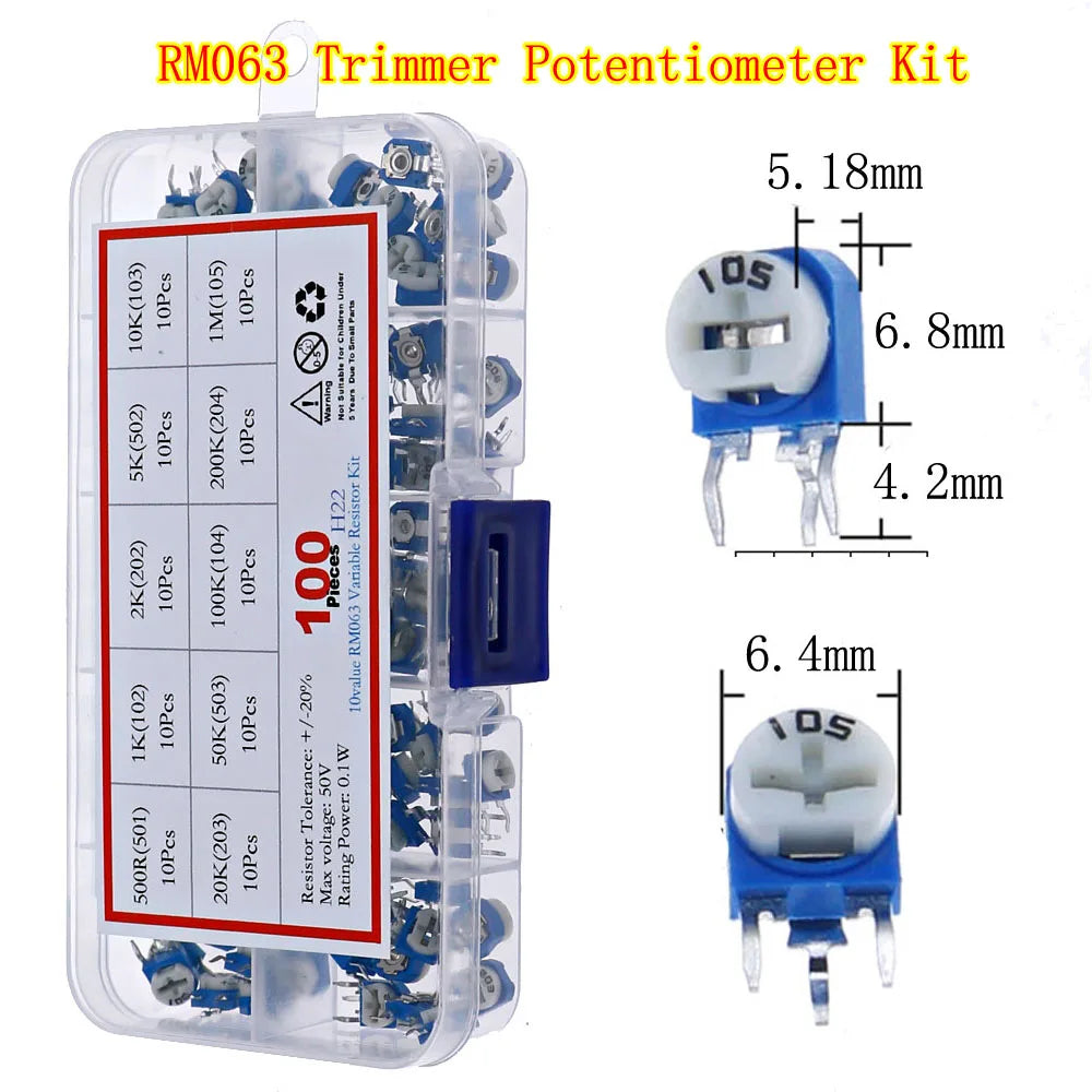 3296W 3296X RM063 RM065 3362P 3386P 3266W 3006P Trimmer Potentiometer Kit 100ohm-1M Variable Resistor Mixed set Box