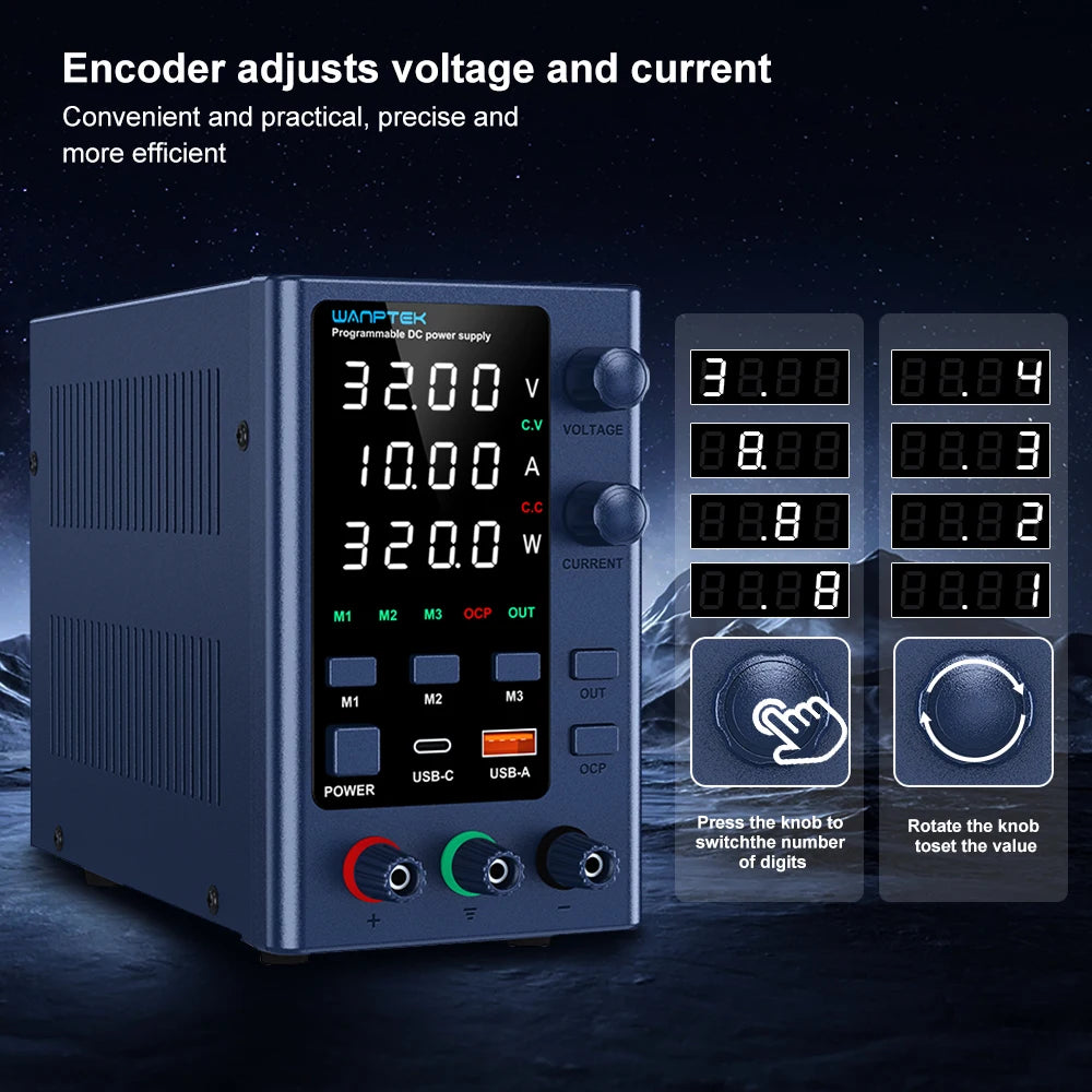 Fuente de Poder Laboratorio WANPTEK DC Ajustable 30V/60V/120V Regulador Voltaje Preajuste V/A (Input 110V/220V)