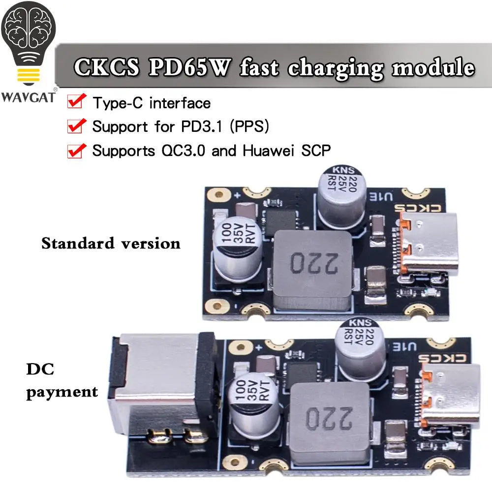 Módulo Carga Rápida CKCS PD 65W USB-C Soporta Apple PD3.1/PPS/QC3.0/Huawei SCP