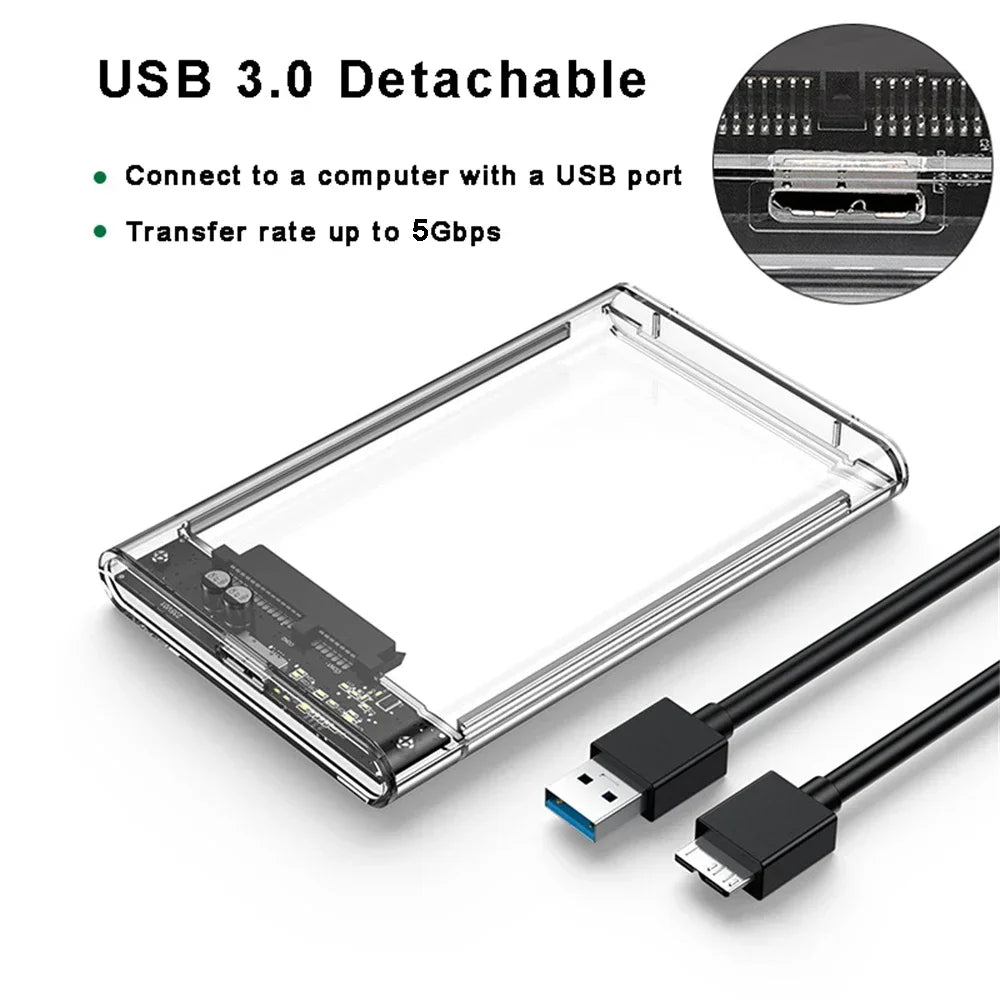 Carcasa Externa USB 3.0/Tipo C para Disco Duro HDD/SSD SATA 2.5" (UASP, Transparente, Portátil, Tool-Free)