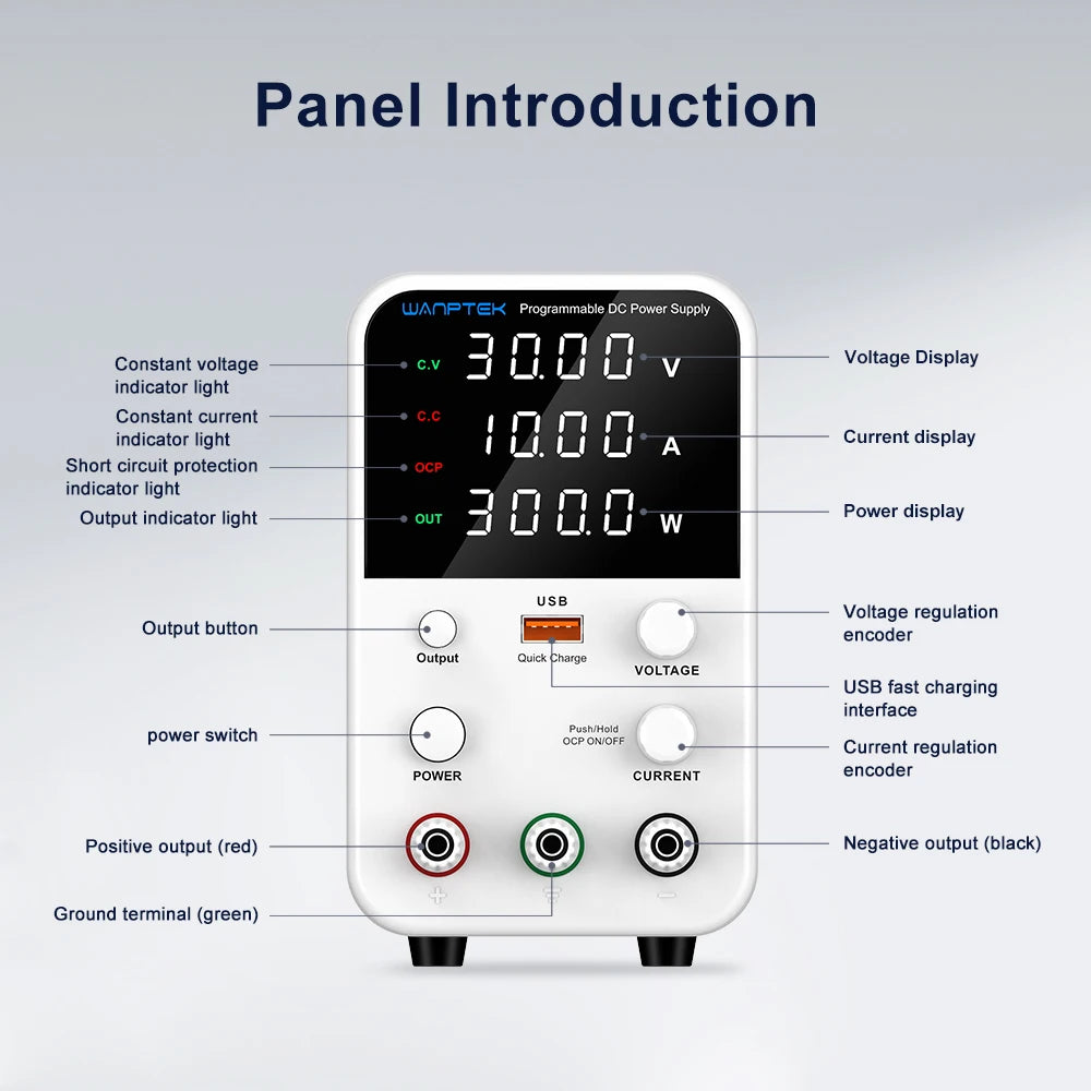 Fuente de Poder Laboratorio WANPTEK DC Ajustable 30V/60V/120V Regulador Voltaje Preajuste V/A (Input 110V/220V)