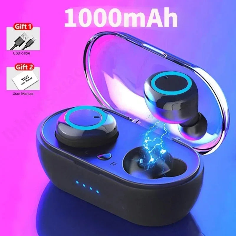 Auriculares Inalámbricos Y50 TWS Bluetooth 5.0 Deportivos con Micrófono y Pantalla LED (Control Táctil, Estéreo 9D, Impermeables)