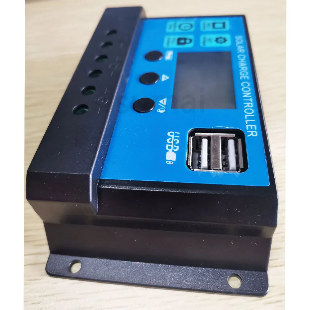 Controlador Carga Solar PWM 30A/50A/60A 12V/24V Auto LCD Dual USB 5V Regulador Panel Batería