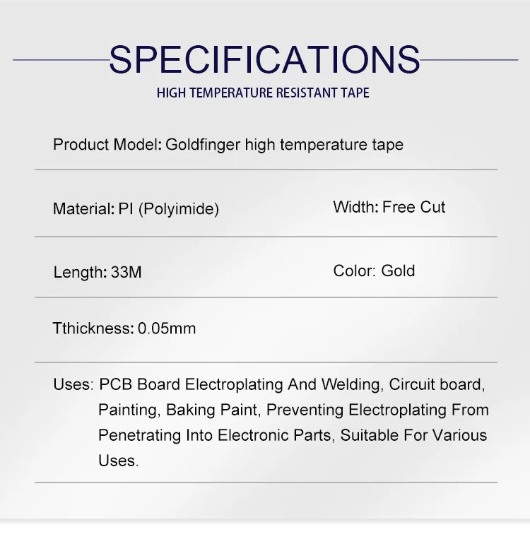 Cinta Térmica Aislante BGA Alta Temperatura "Gold Finger" (Poliamida Adhesiva) Protección Placa Electrónica