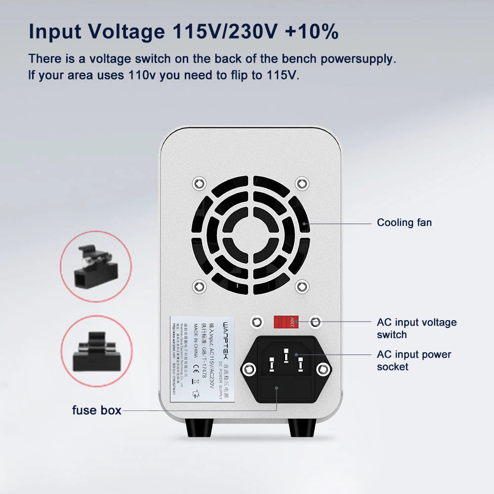 Fuente de Poder Laboratorio WANPTEK DC Ajustable 30V/60V/120V Regulador Voltaje Preajuste V/A (Input 110V/220V)
