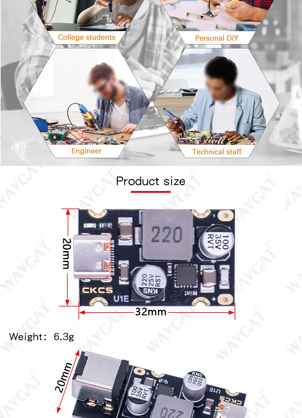 Módulo Carga Rápida CKCS PD 65W USB-C Soporta Apple PD3.1/PPS/QC3.0/Huawei SCP