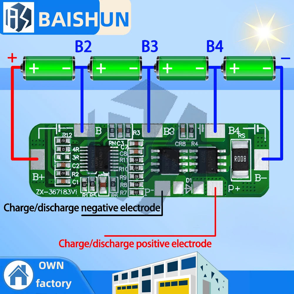 4S 20A 18650 Li-ion BMS Protection Board 4.35V Overcharge 2.5V Cutoff with 5A Continuous Discharge Cell Balancing