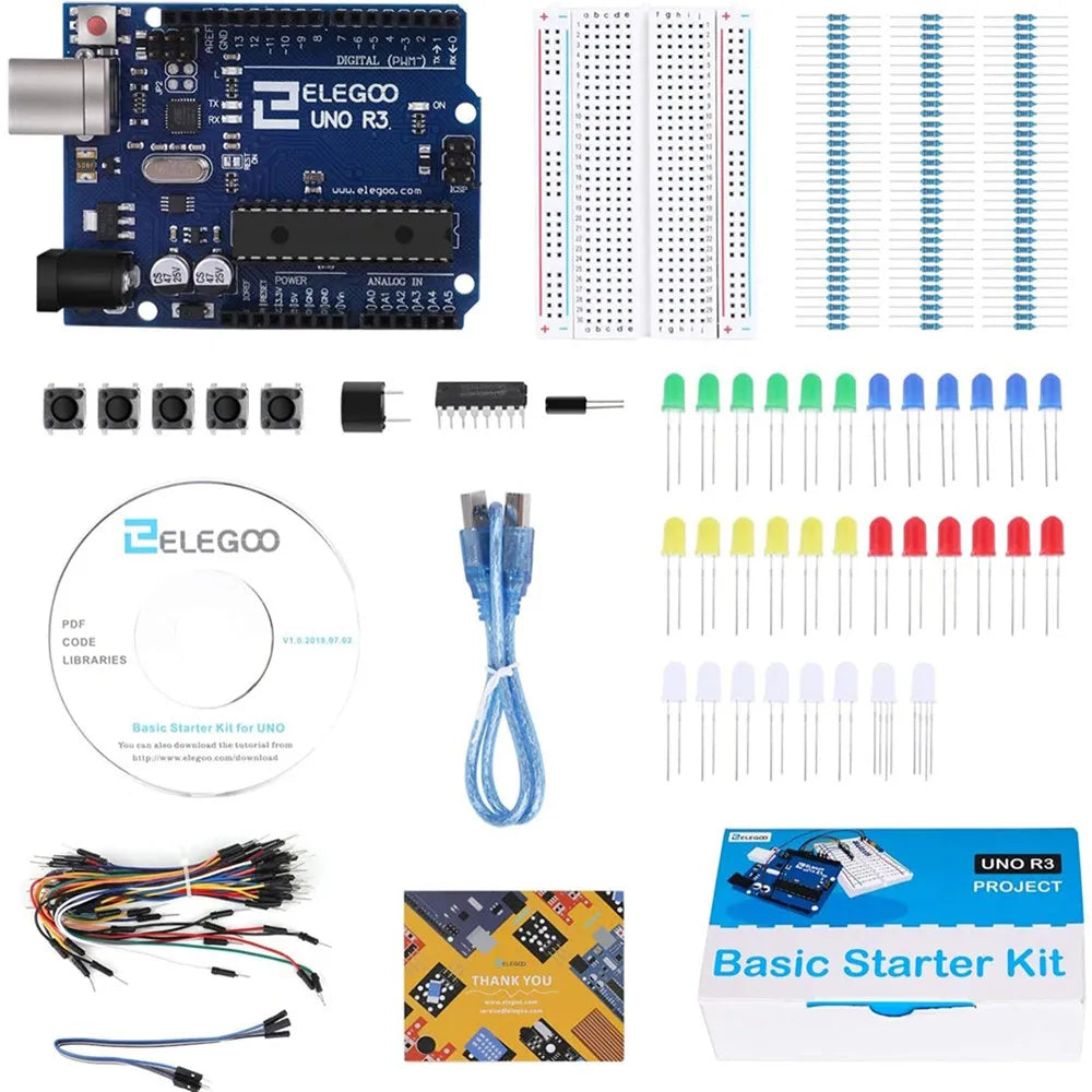 Kit Inicio Básico ELEGOO UNO Project con Tutorial y Placa UNO R3 compatible Arduino IDE (Kit Electrónico DIY)