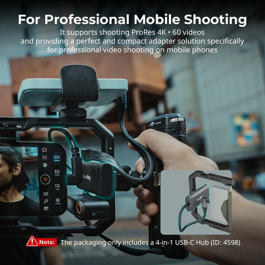 Hub USB-C 4-en-1 SmallRig PD 100W USB-C 3.1 + USB-C 2.0 + Adaptador Audio para Grabación Video Profesional Celular (4598)