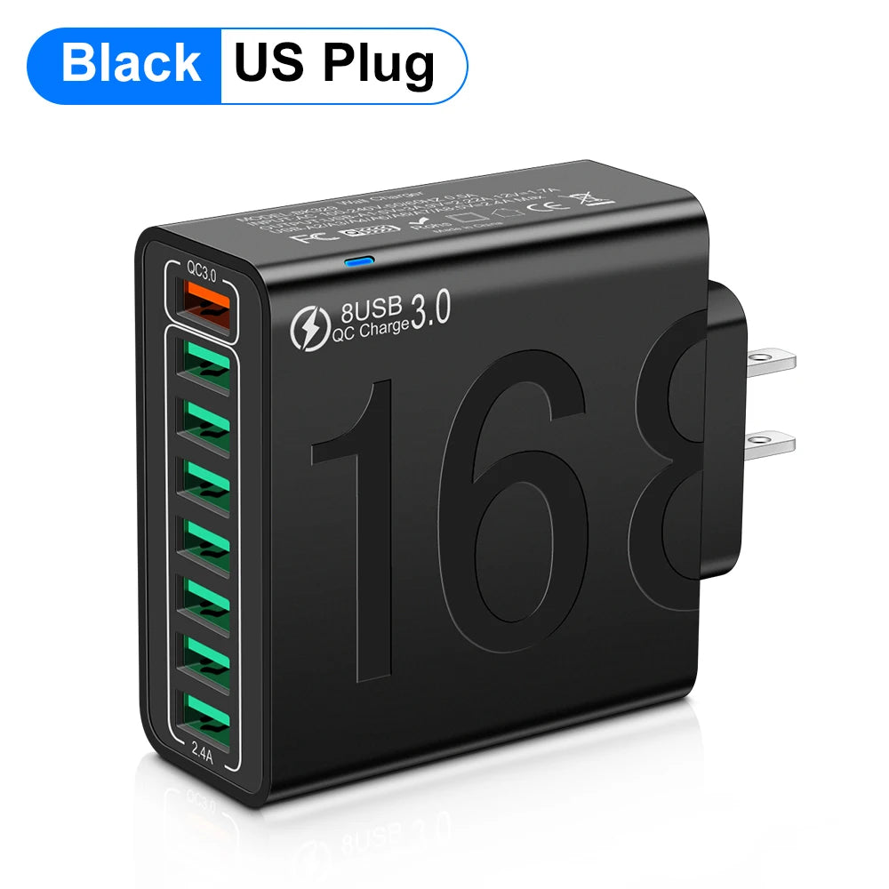 Cargador Pared Rápido USB Total 150W QC 3.0 Adaptador Carga Móvil Enchufe EU/US/KR para iPhone/Xiaomi/Huawei
