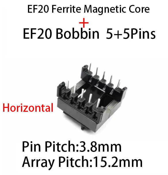 Núcleo Ferrita EE20/EF20 PC40 con Bobina Vertical/Horizontal (6/8/10 Pines)