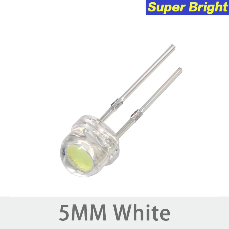 100PCS Super Bright 5MM LED Diode Straw Hat F5 0.2W Power Light Emitting Diodes Blue Green Red Yellow White