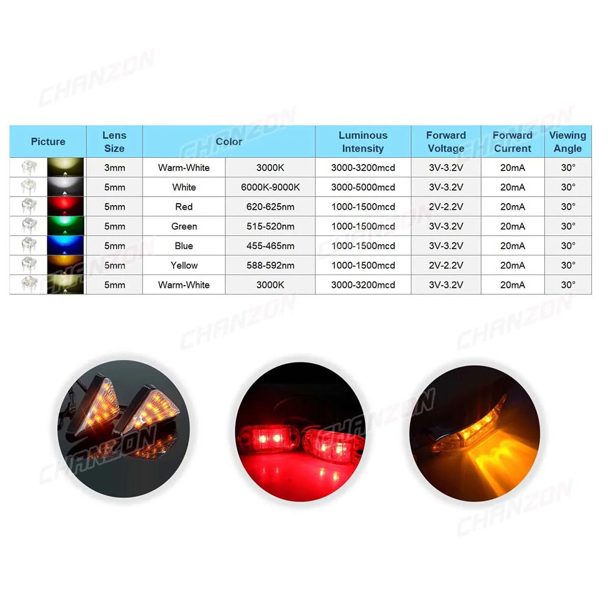 100pcs 5mm LED Piranha Light Emitting Diode Lamp Warm White Red Green Blue Yellow Bright Color 3V Indicator DIY DIP PCB Circuit