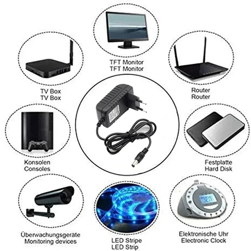 Adaptador Fuente Alimentación Universal AC 110-240V a DC 5V/6V/8V/9V/10V/12V/15V (0.5A/1A/2A/3A) Cargador Enchufe EU/US para Tira LED