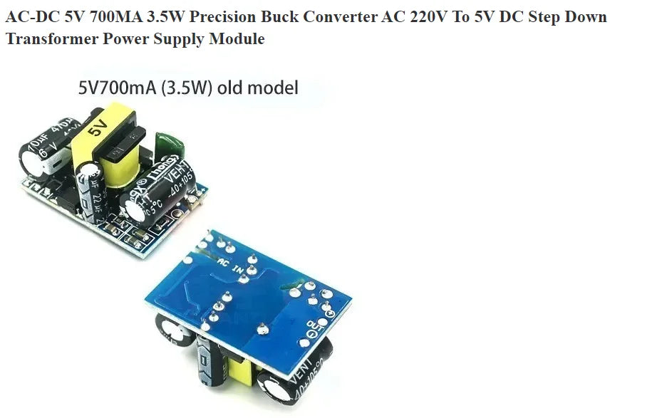 Módulo Fuente Alimentación Switching Aislada AC-DC 5V 700mA 3.5W 220V a 5V Buck Precisión