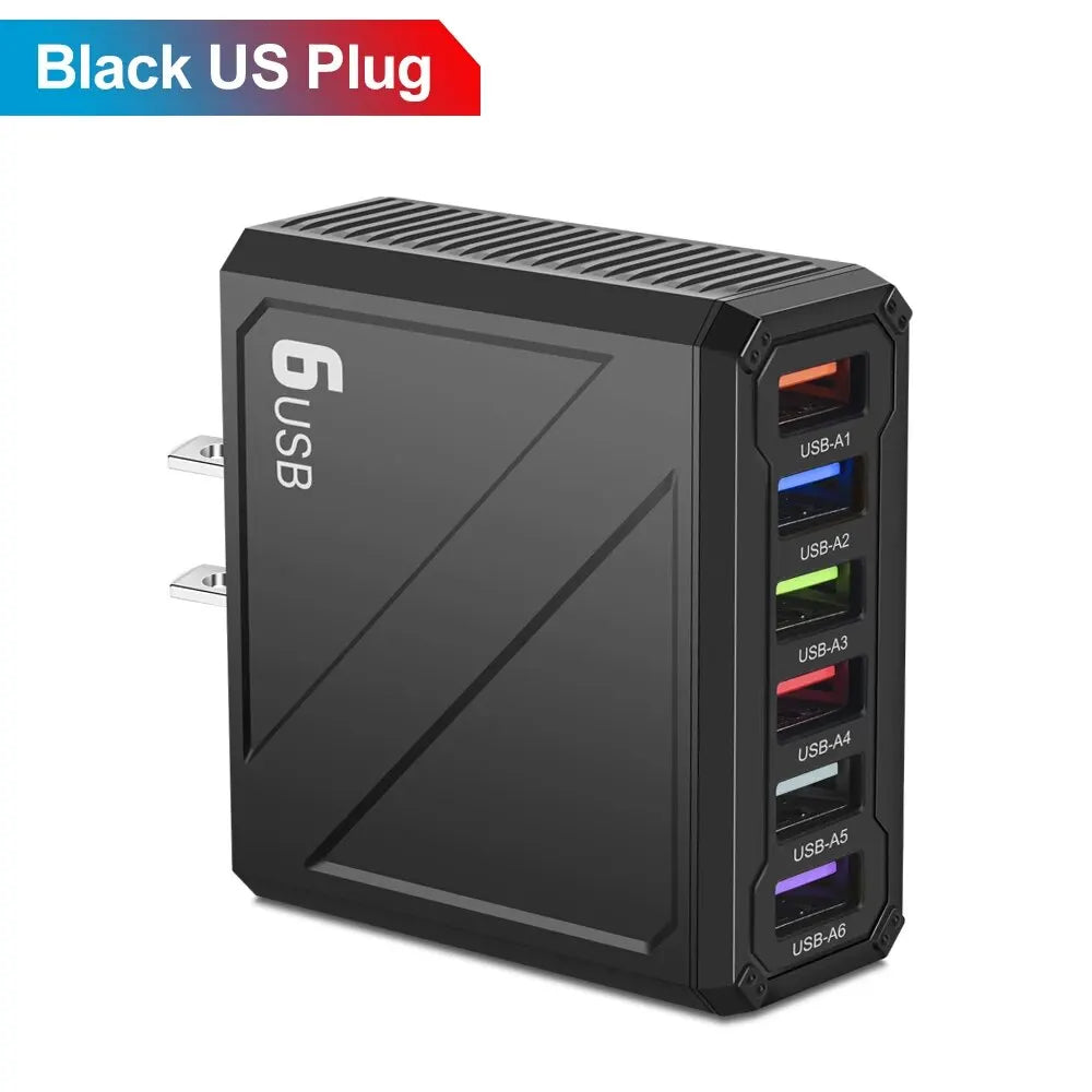 Cargador Pared USB 6 Puertos 3.1A Carga Rápida Adaptador Móvil para iPhone/Samsung/Xiaomi/Huawei