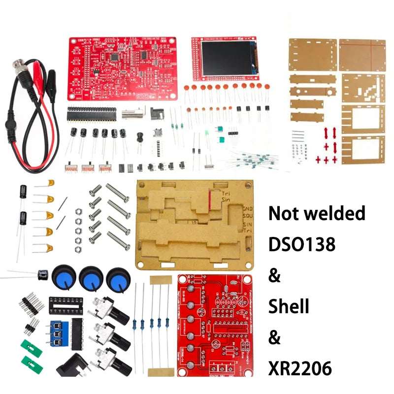 Kit Osciloscopio Digital DIY DSO138 (Código Abierto) con Sonda Cocodrilo y Case Acrílico + Generador XR2206