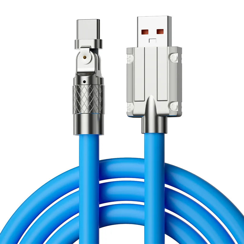 Cable Datos Silicona Grueso/Alargado Tipo C 120W 6A Carga Ultra Rápida con Rotación 180° para Huawei/Samsung/Xiaomi