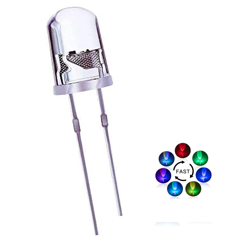 Diodo LED 5mm Multicolor Intermitente Lento/Rápido (2 Pines, Lente Redonda Transparente) Kit Electrónico (100 Unidades)