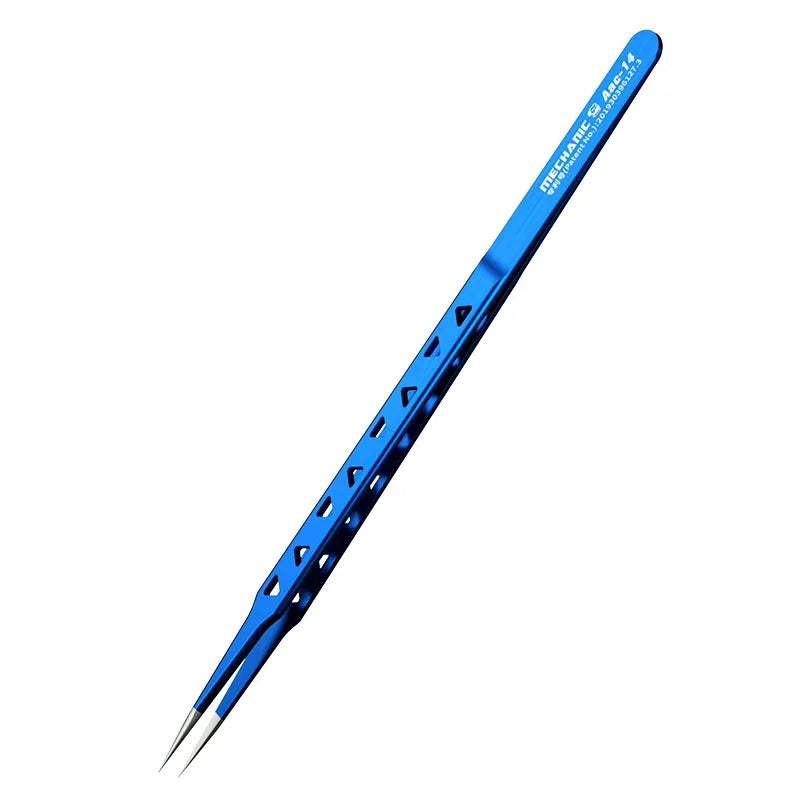 Pinzas Acero Inoxidable MECHANIC Aac-14 Alta Precisión (8 Agujeros Disipación Calor) para Reparación Teléfono (Clip Soldadura Punto Cable Volador)