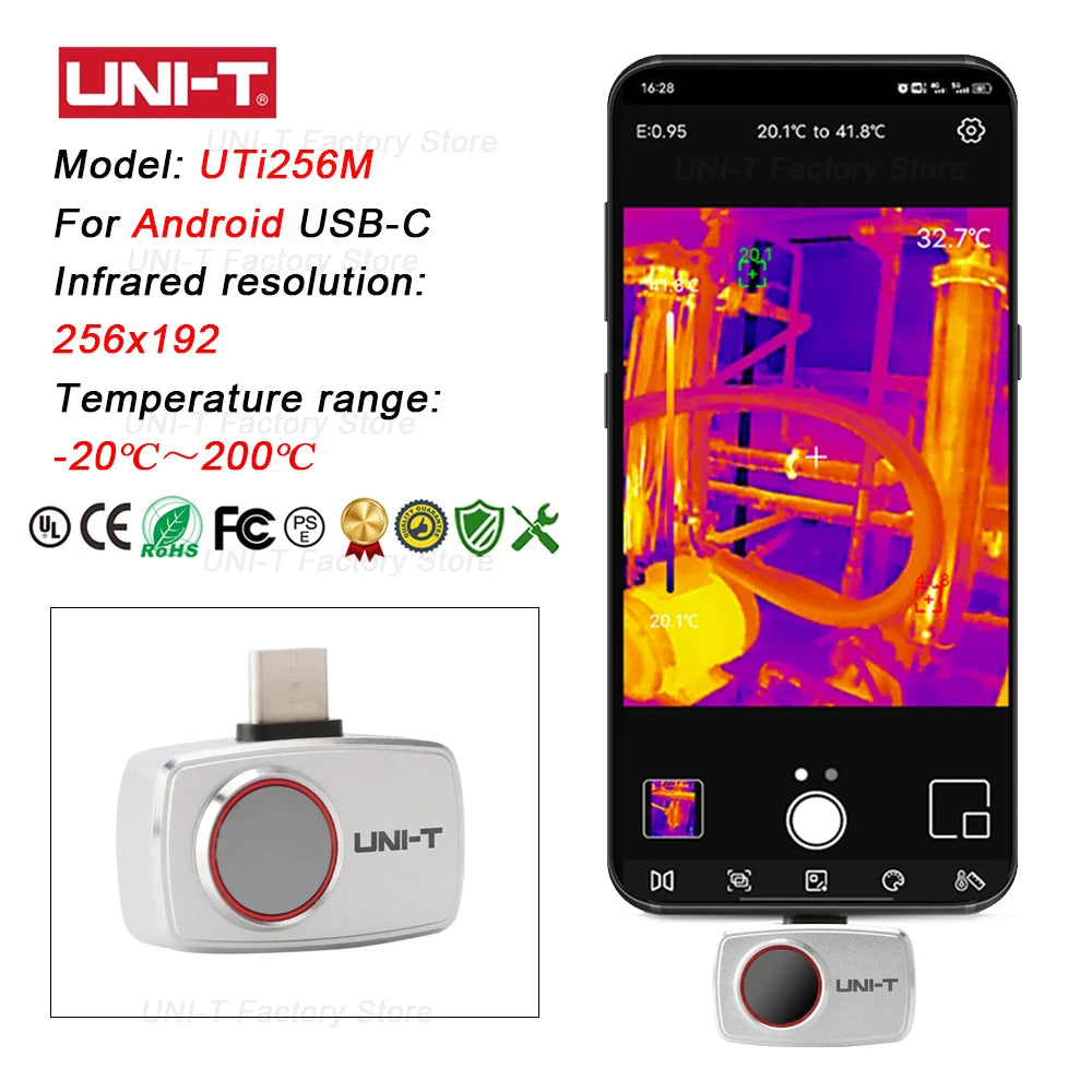 Cámara Térmica UNI-T (UTi120Mobile/UTi120MS/UTi256M/UTi260M/UTi261M) - Termógrafo Infrarrojo Móvil (No iPhone, Tipo C)
